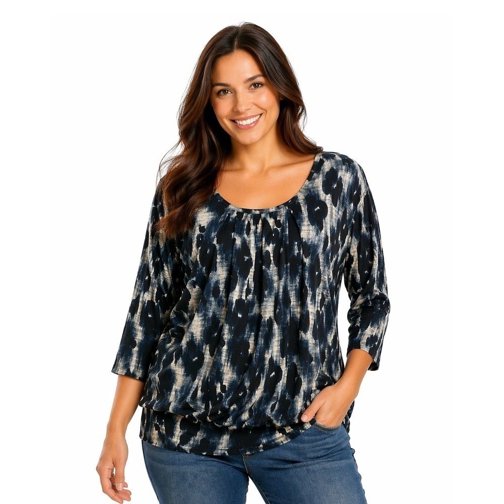 Fashion Bug Tunic Blouse Blue Abstract Sheer Lightweight Stretch‎ Women M